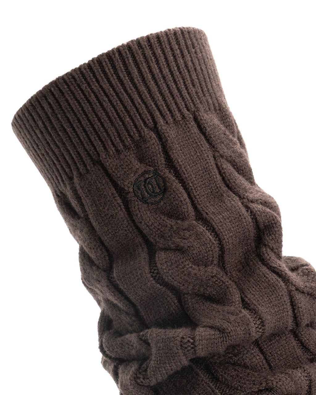Deblon Legwarmers van Deblon Sports in dusk brown, detail van het DD-borduursel