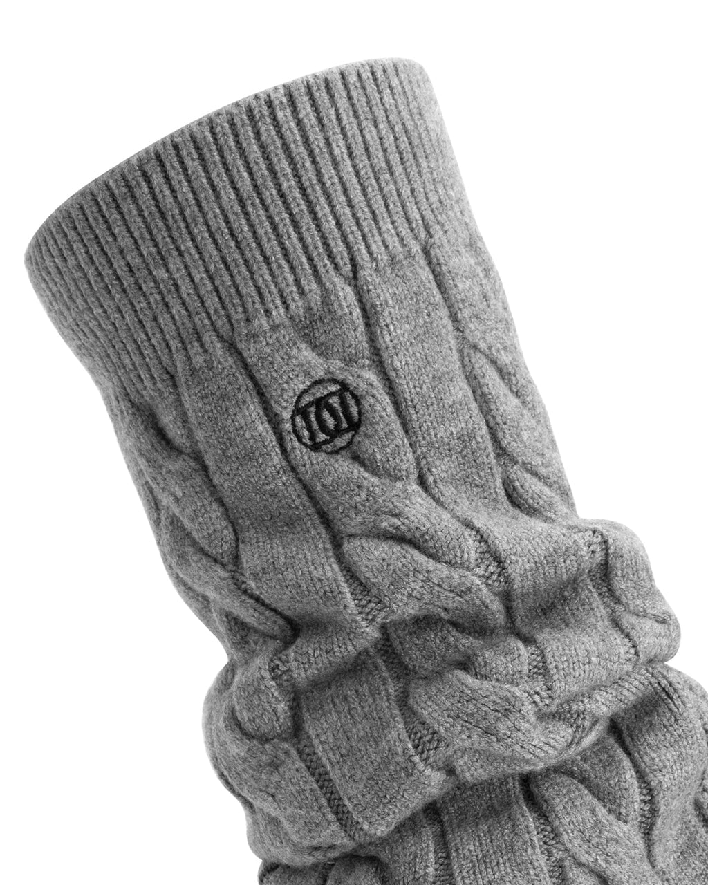 Deblon Legwarmers van Deblon Sports in grey melange, detail van het DD-borduursel