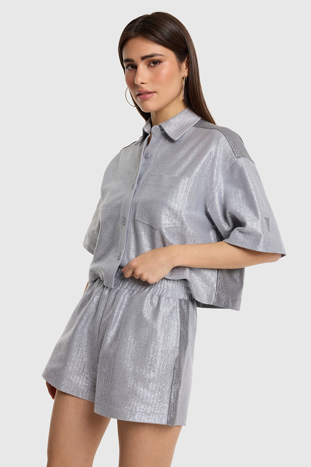 Foil Cropped Blouse
