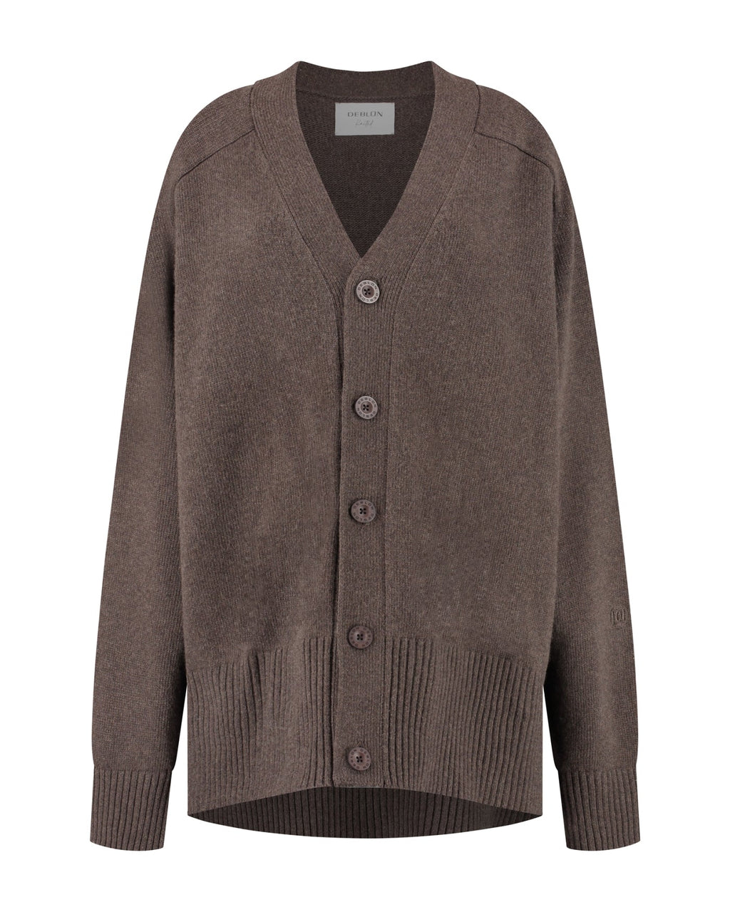 Florence Boyfriend Cardigan van Deblon Sports in cacao melange, vooraanzicht zonder model