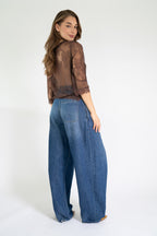 Est'Seven Lacy top donkerbruin, achterkant