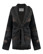 Ymke Cardigan van Deblon Sports in dusk brown black sand, vooraanzicht zonder model