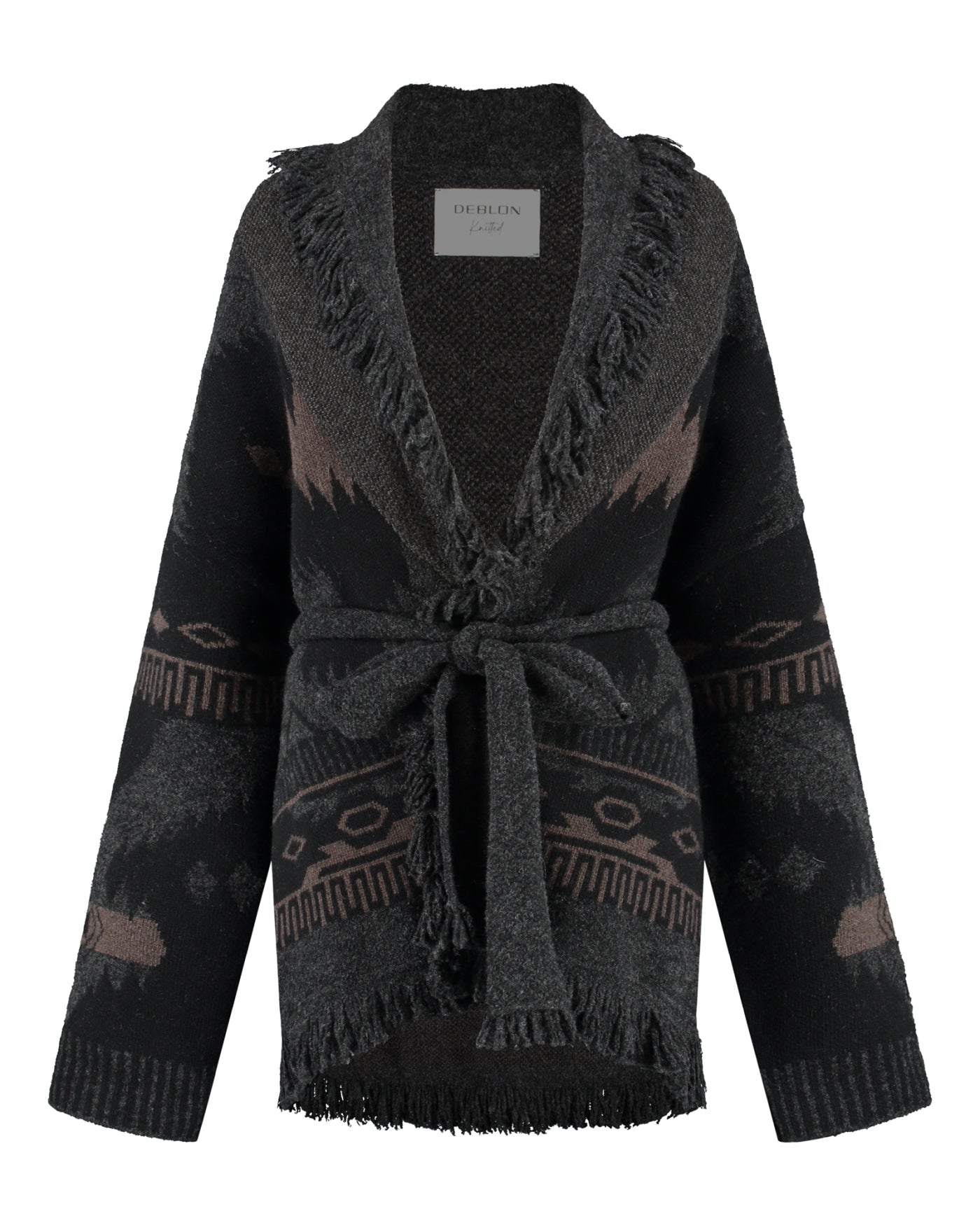 Ymke Cardigan van Deblon Sports in dusk brown black sand, vooraanzicht zonder model
