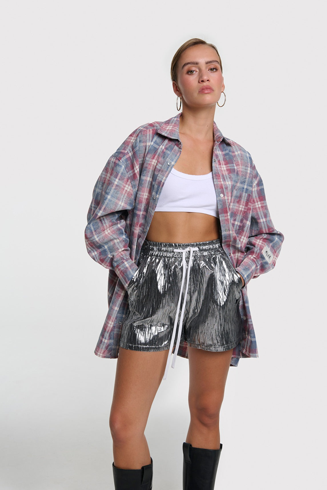 Silver Crinkle Shorts