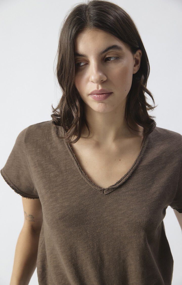 American Vintage Sonoma T-shirt met V-hals in vintage kastanje