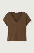 American Vintage Sonoma T-shirt met V-hals in vintage kastanje, detail
