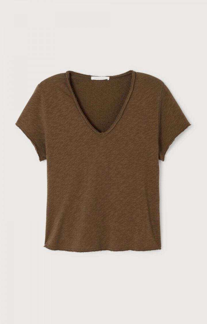 American Vintage Sonoma T-shirt met V-hals in vintage kastanje, detail