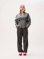 Catwalk Junkie check blouse with waist pleats in donkergroen