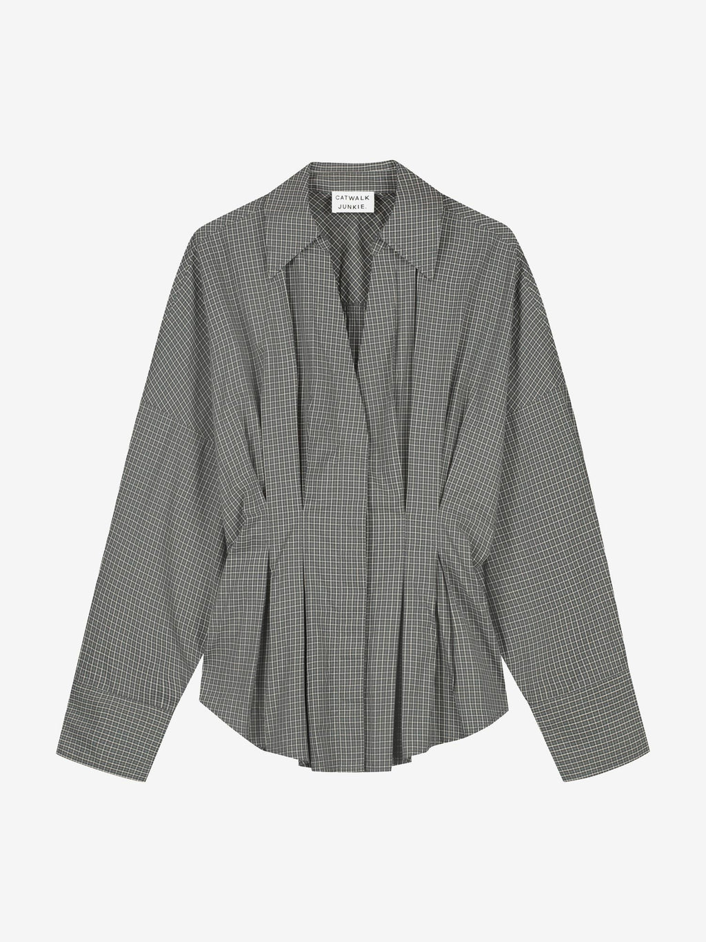 Catwalk Junkie check blouse with waist pleats in donkergroen, detail