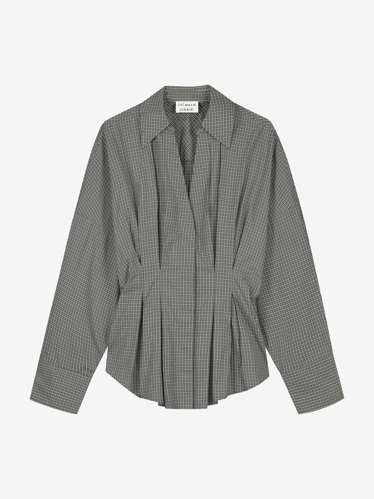 Catwalk Junkie check blouse with waist pleats in donkergroen, detail