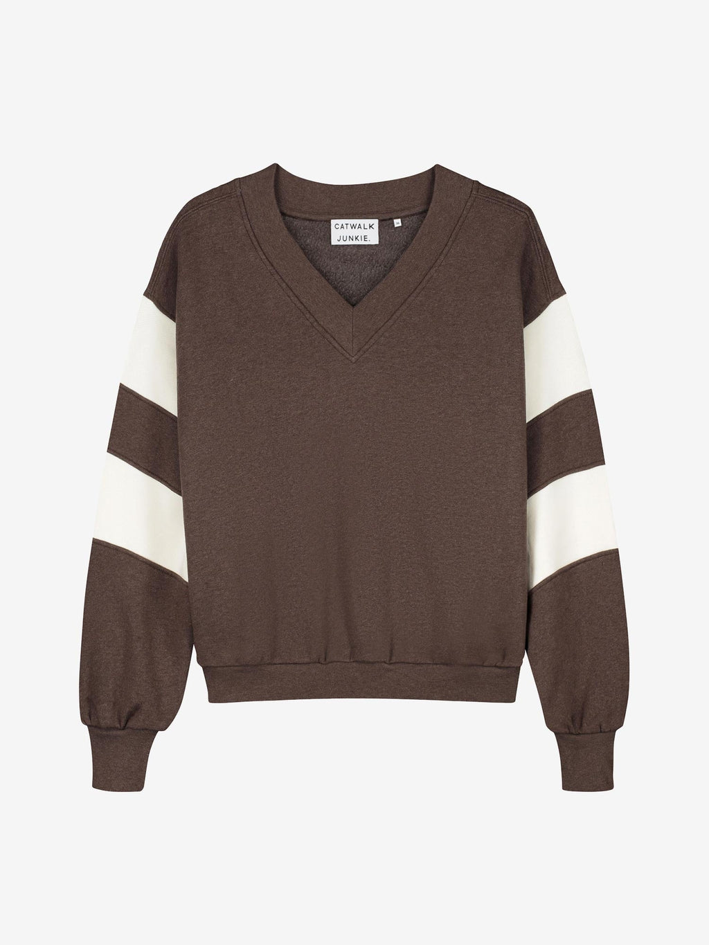 Catwalk Junkie sporty vneck sweater in brownie, detail
