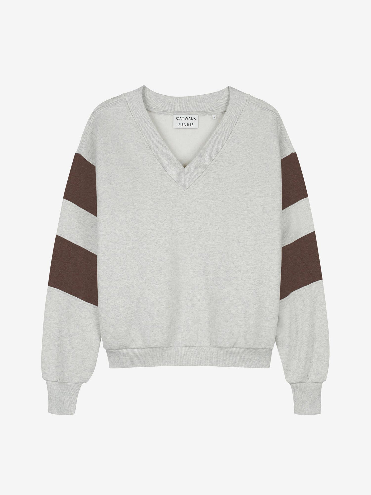 Catwalk Junkie sporty vneck sweater in lichtgrijs melange, detail