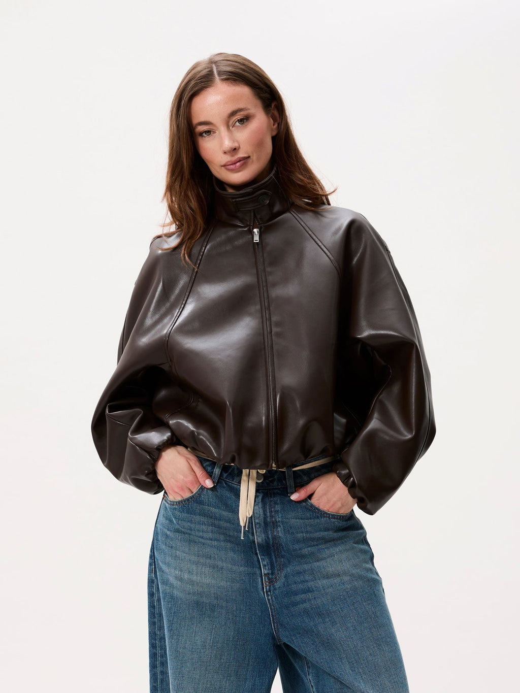 Catwalk Junkie vegan leather jacket in dark cacao