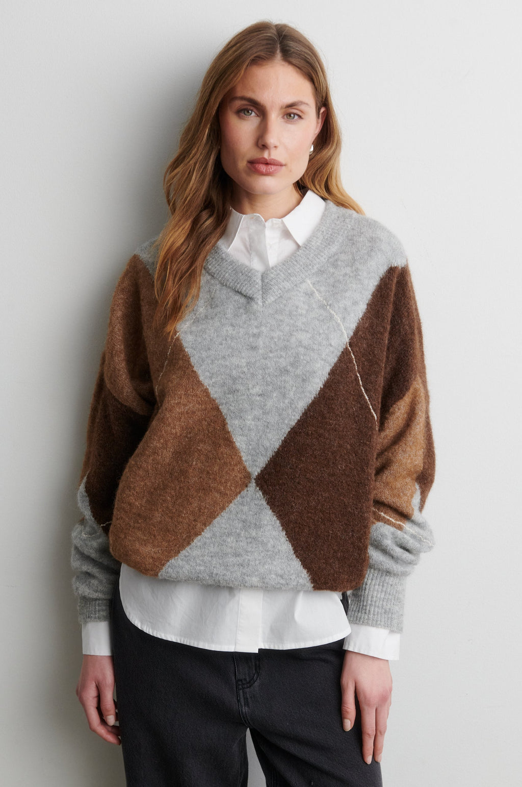 Second Female Forca knit V-neck in lichtgrijs melange