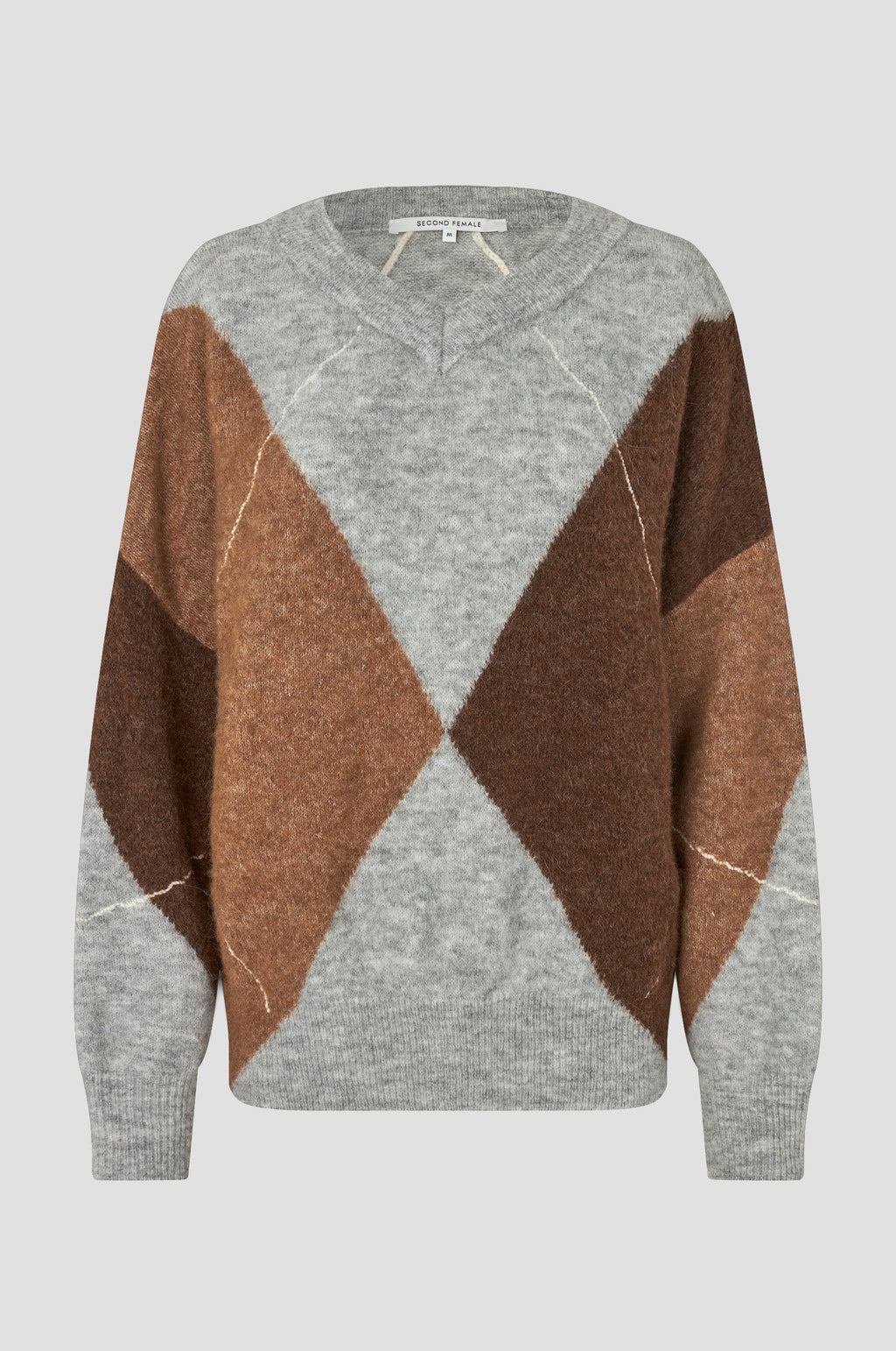 Second Female Forca knit V-neck in lichtgrijs melange