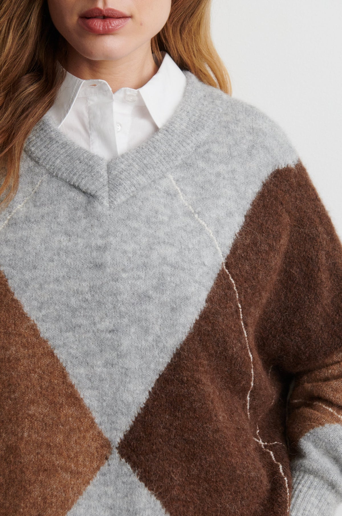 Second Female Forca knit V-neck in lichtgrijs melange