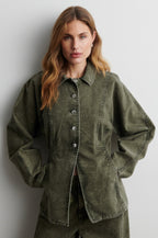 Second Female Jaye denim jacket in groen denim, vooraanzicht