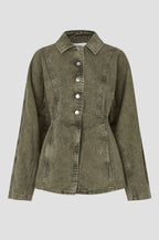 Second Female Jaye denim jacket in groen denim, zijaanzicht