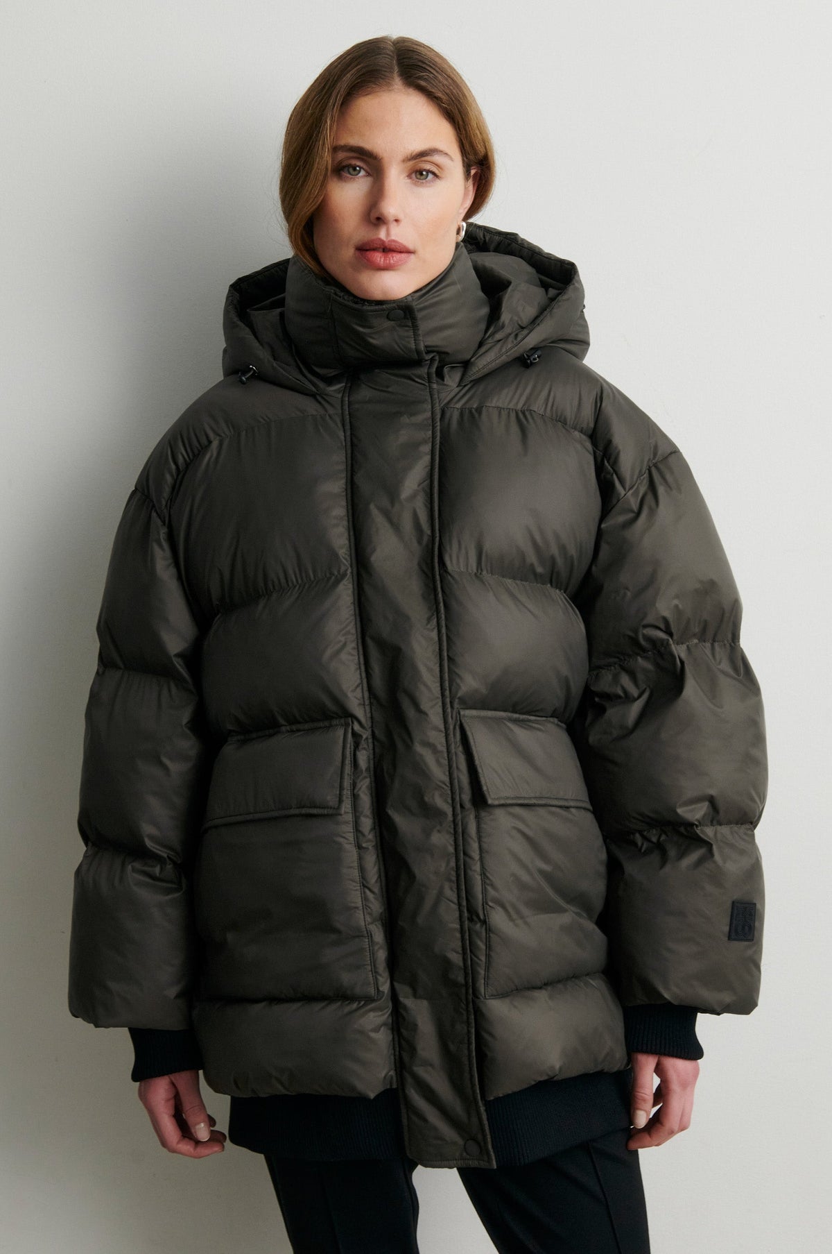 Second Female Riya rib puffer jacket in black olive