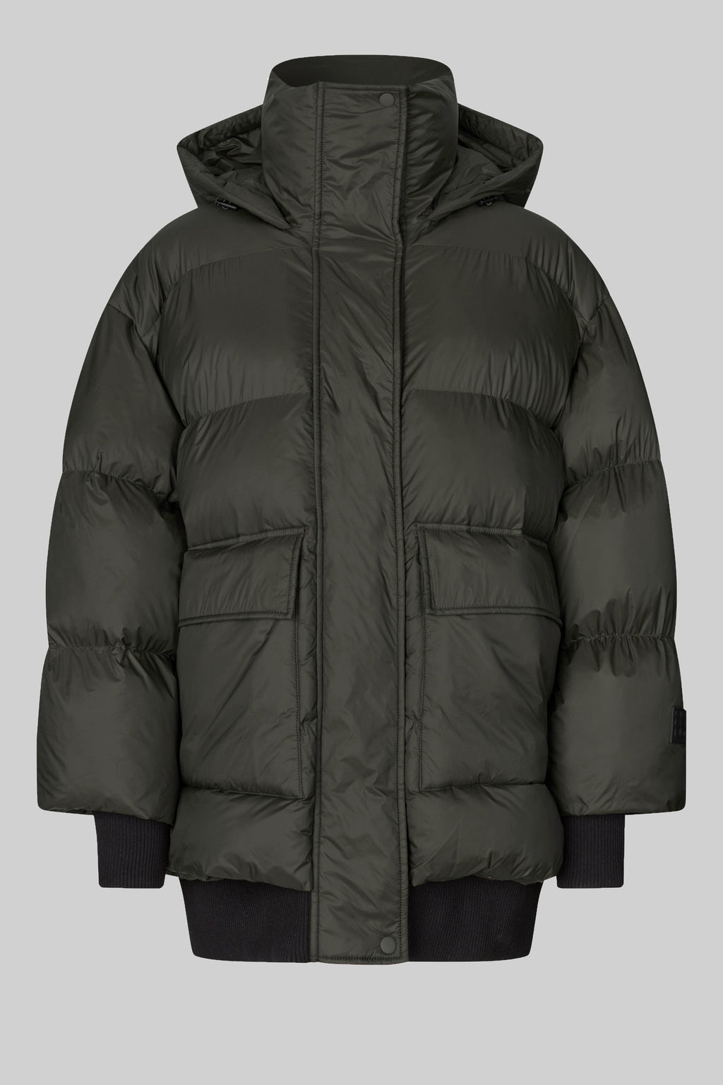 Second Female Riya rib puffer jacket in black olive