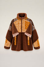 Est'Seven Teddy jas cognac, detail stof